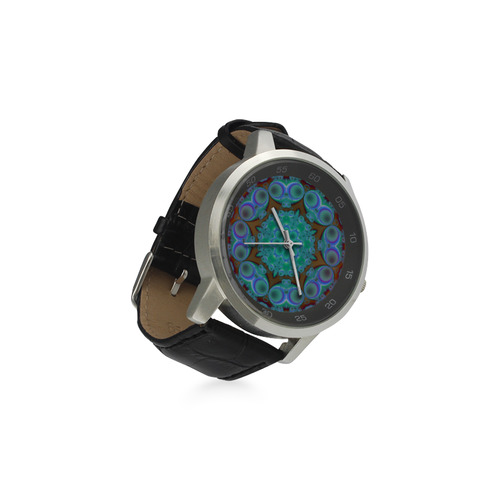 fractal pattern 1 Unisex Stainless Steel Leather Strap Watch(Model 202)