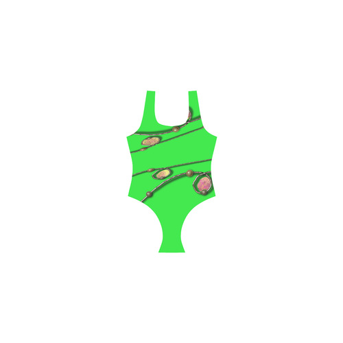 Swim suit in Neon green delight-Annabellerockz Vest One Piece Swimsuit (Model S04)