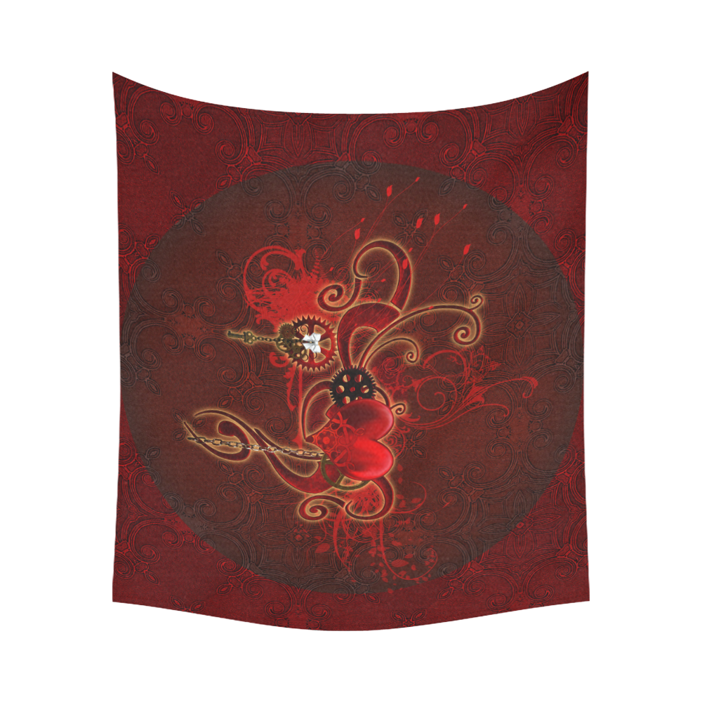 Wonderful steampunk design with heart Cotton Linen Wall Tapestry 60"x 51"