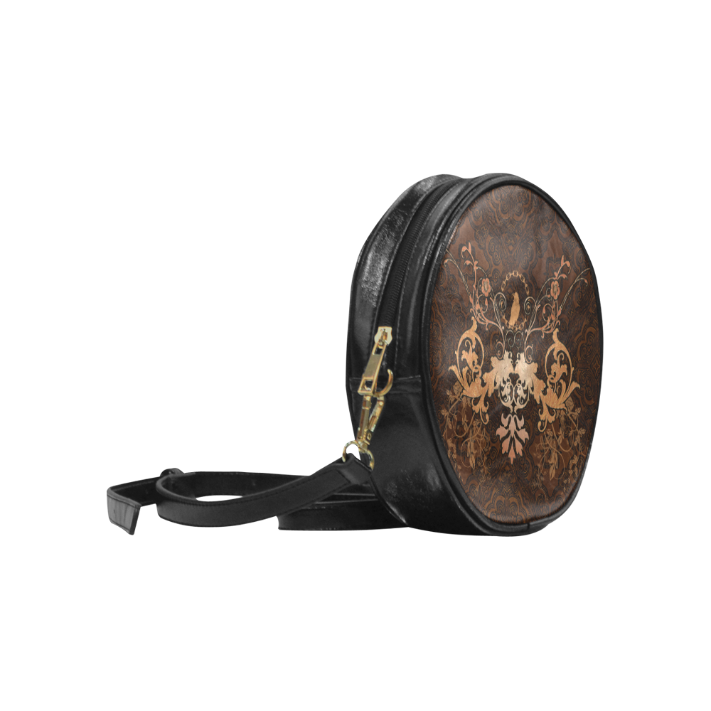 Floral design with crow Round Sling Bag (Model 1647)