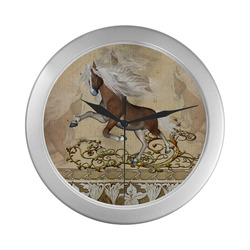 Wonderful wild horse Silver Color Wall Clock