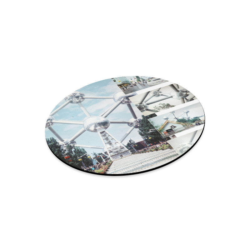 Vintage Brussels Atomium Collage Round Mousepad