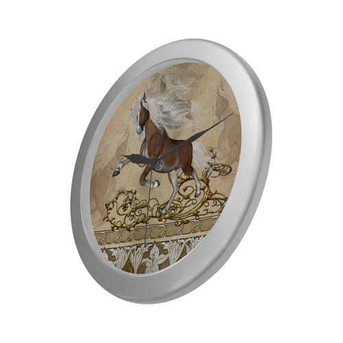 Wonderful wild horse Silver Color Wall Clock