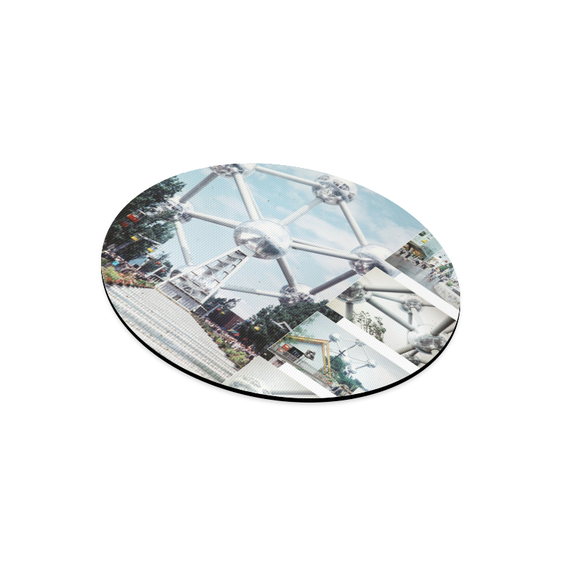 Vintage Brussels Atomium Collage Round Mousepad