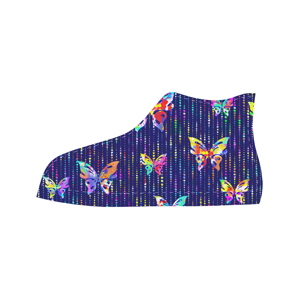 Butterflies On Dotted Lines Pattern Aquila High Top Microfiber Leather Women's Shoes (Model 032)