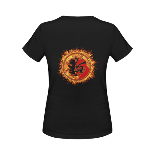 Gold Red Fire Rooster Button Women's Classic T-Shirt (Model T17）