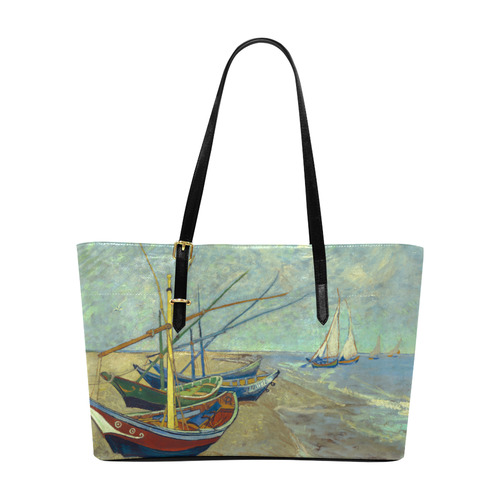 Vincent van Gogh Fishing Boats Beach Euramerican Tote Bag/Large (Model 1656)