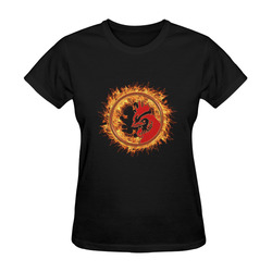 Gold Red Fire Rooster Button Sunny Women's T-shirt (Model T05)