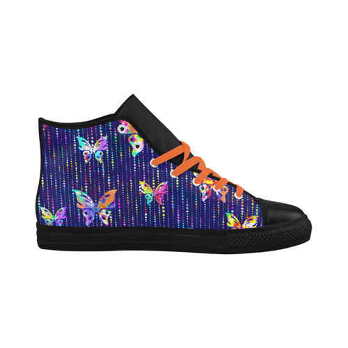 Butterflies On Dotted Lines Pattern Aquila High Top Microfiber Leather Women's Shoes (Model 032)