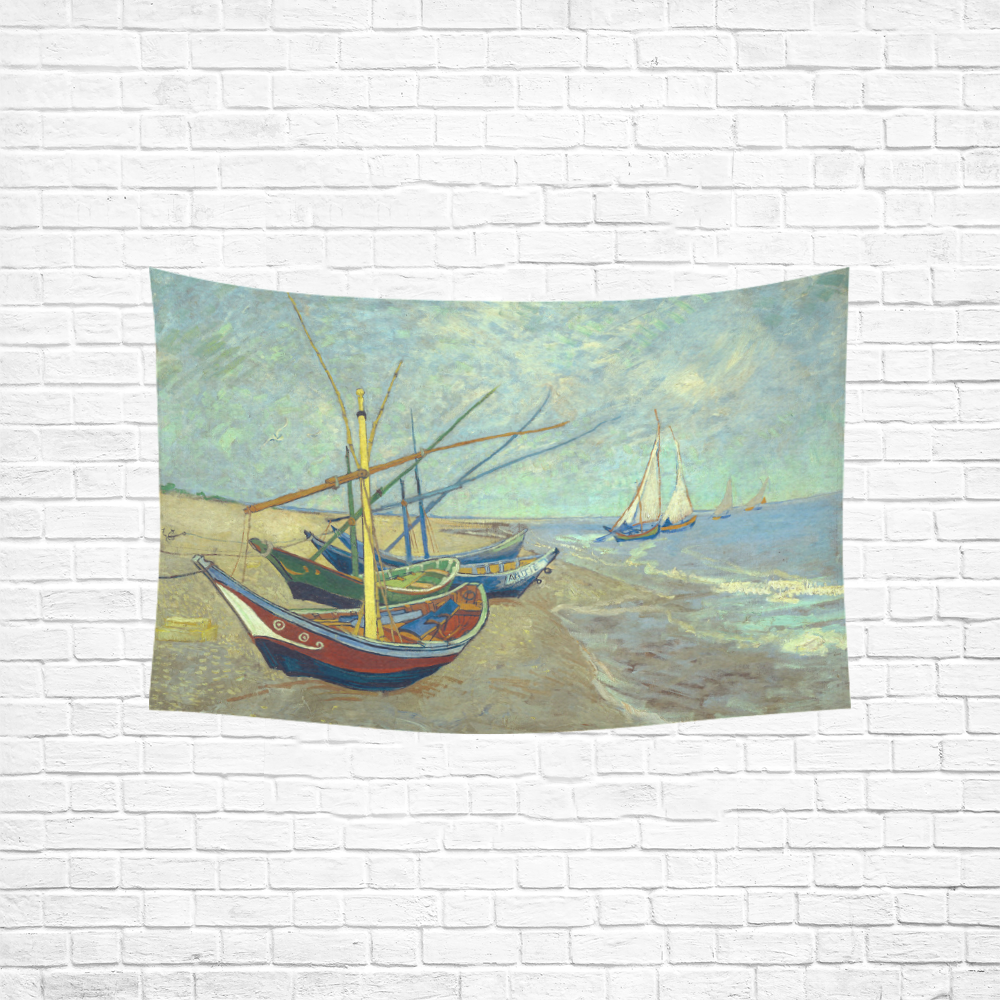 Vincent van Gogh Fishing Boats Beach Cotton Linen Wall Tapestry 60"x 40"