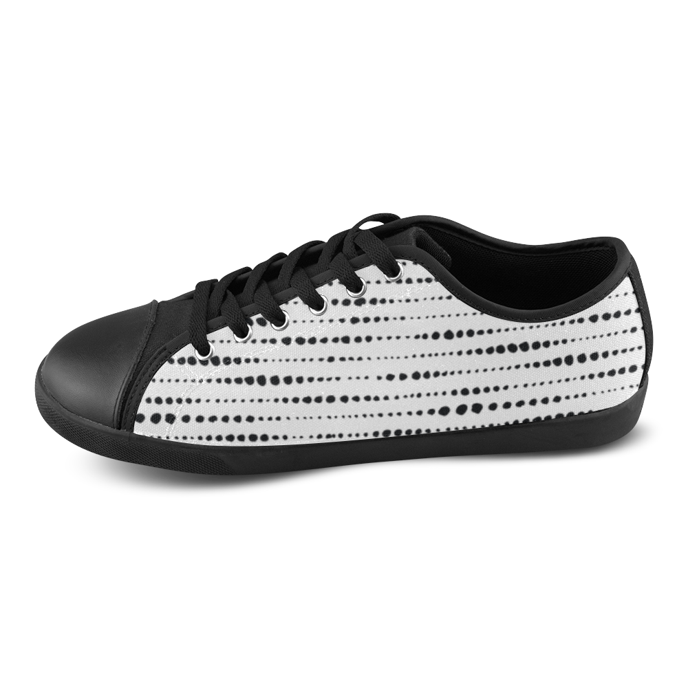 Black Dotted Lines Pattern Canvas Shoes for Women/Large Size (Model 016)