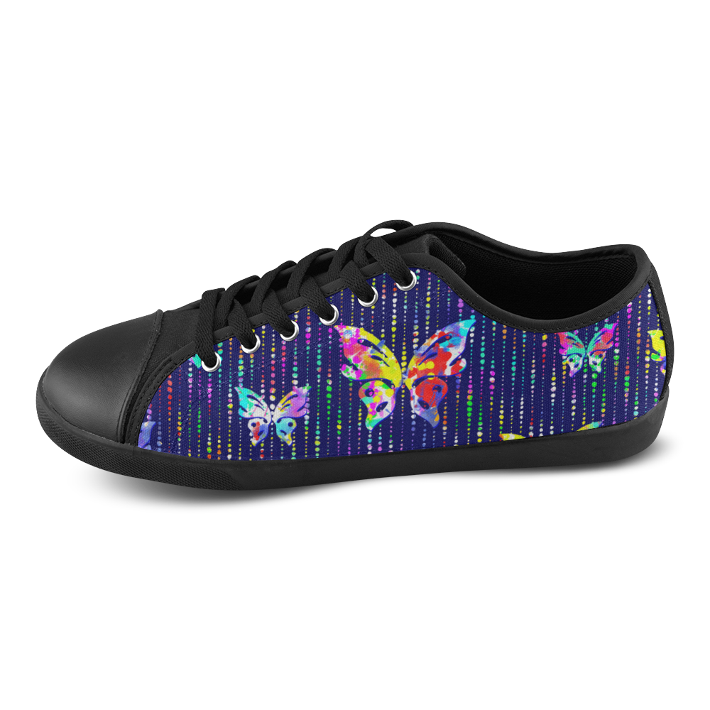 Butterflies On Dotted Lines Pattern Canvas Shoes for Women/Large Size (Model 016)