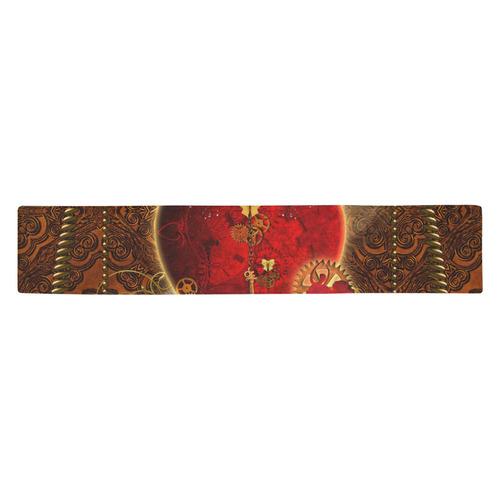 Steampunk, valentines heart with gears Table Runner 14x72 inch