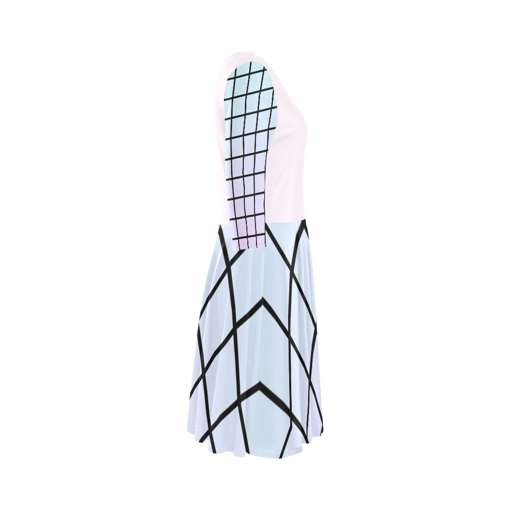 Pastel Grid Dress Elbow Sleeve Ice Skater Dress (D20)