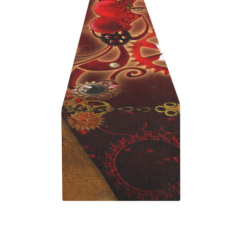 steampunk, hearts, clocks and gears Table Runner 14x72 inch