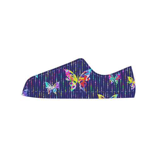 Butterflies On Dotted Lines Pattern Canvas Women's Shoes/Large Size (Model 018)