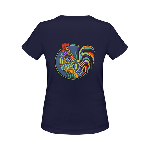 Geometric Art Colorful Rooster Button Women's Classic T-Shirt (Model T17）