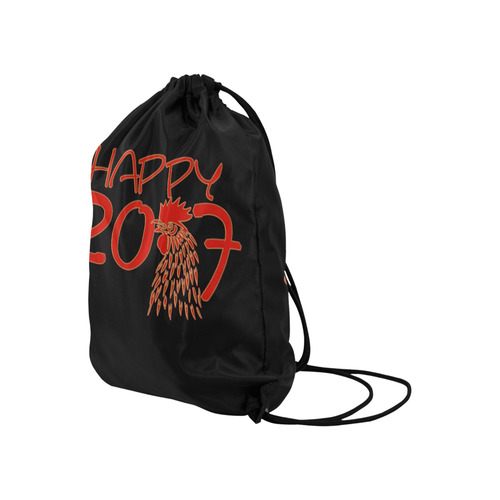 Happy 2017 Rooster Red Gold Large Drawstring Bag Model 1604 (Twin Sides)  16.5"(W) * 19.3"(H)