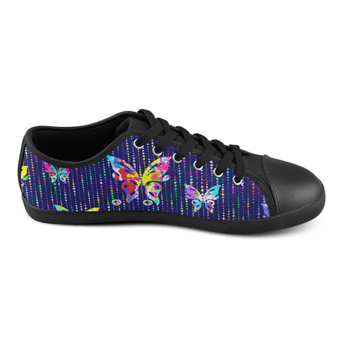 Butterflies On Dotted Lines Pattern Canvas Shoes for Women/Large Size (Model 016)