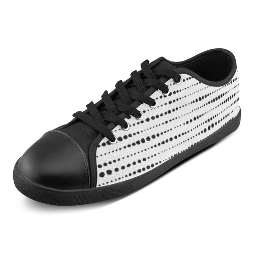 Black Dotted Lines Pattern Canvas Shoes for Women/Large Size (Model 016)