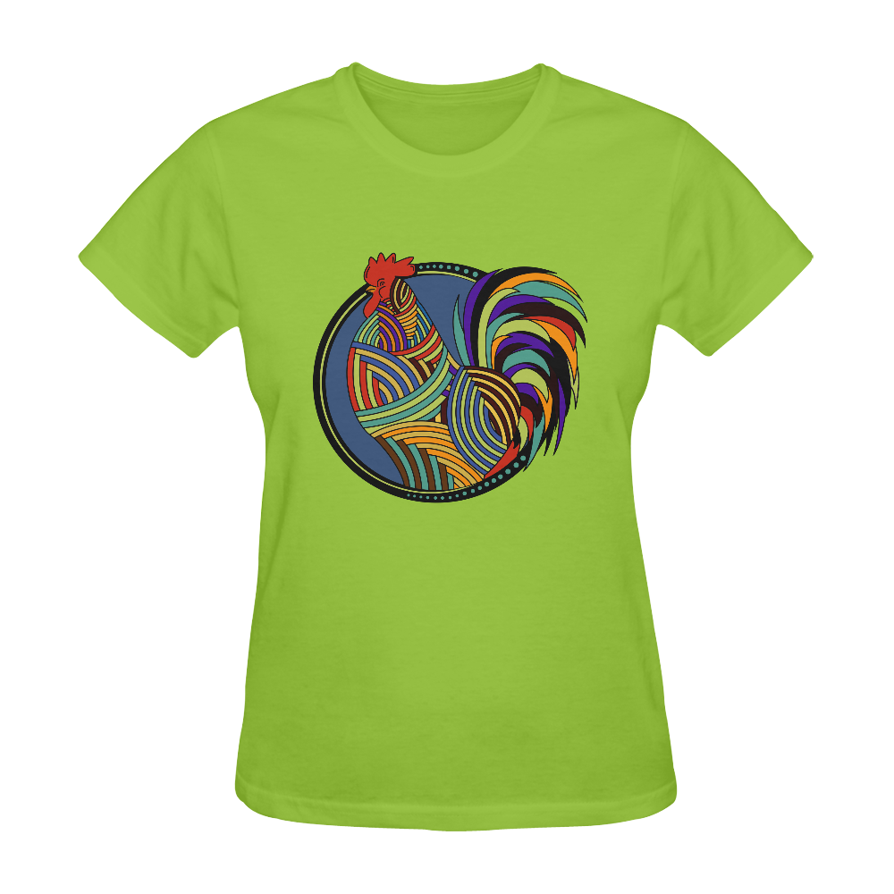 Geometric Art Colorful Rooster Button Sunny Women's T-shirt (Model T05)