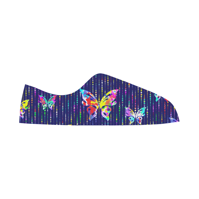 Butterflies On Dotted Lines Pattern Women's Canvas Zipper Shoes/Large Size (Model 001)