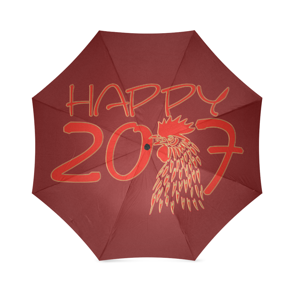 Happy 2017 Rooster Red Gold Foldable Umbrella (Model U01)