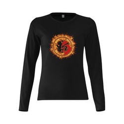 Gold Red Fire Rooster Button Sunny Women's T-shirt (long-sleeve) (Model T07)