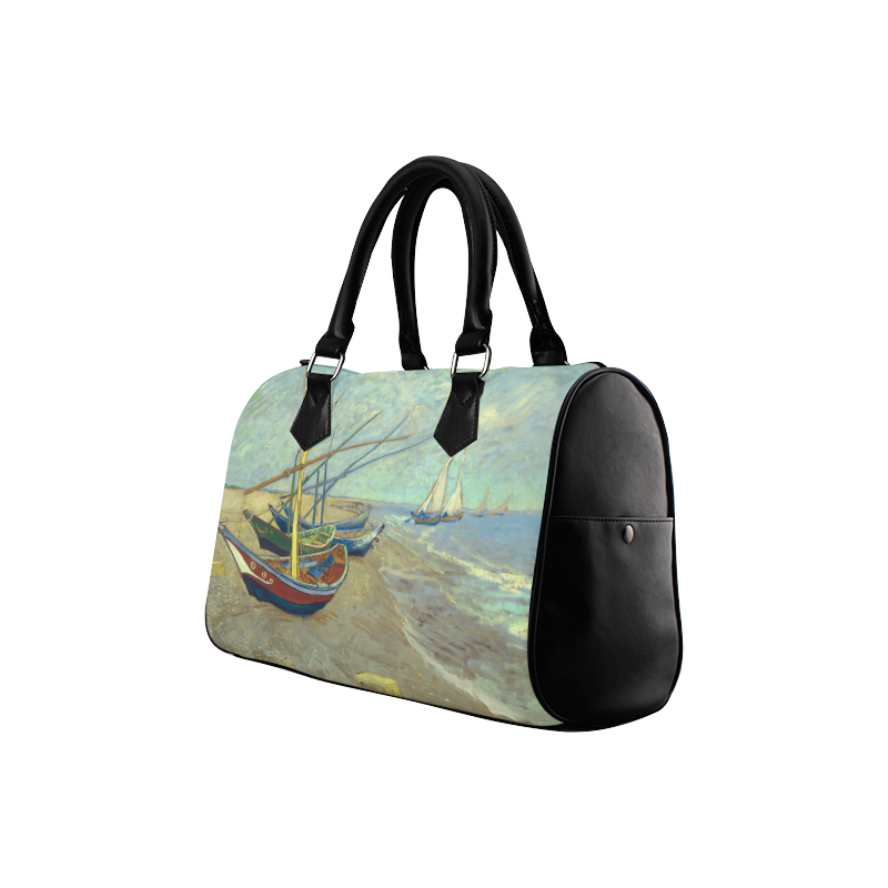 Vincent van Gogh Fishing Boats Beach Boston Handbag (Model 1621)