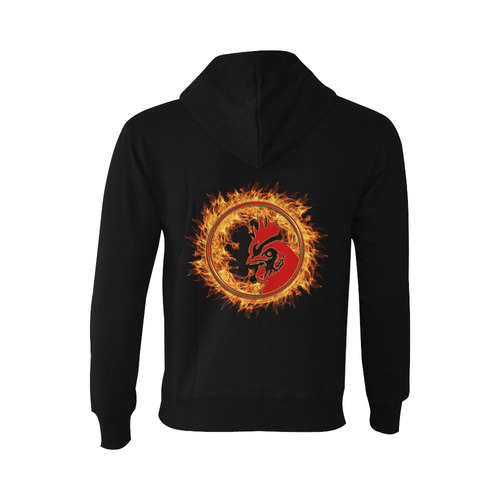 Gold Red Fire Rooster Button Oceanus Hoodie Sweatshirt (NEW) (Model H03)