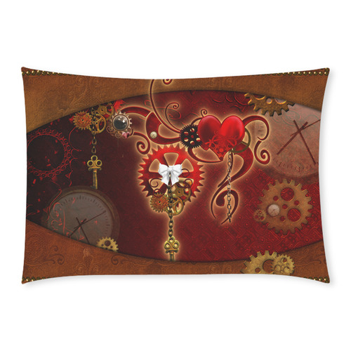 steampunk, hearts, clocks and gears Custom Rectangle Pillow Case 20x30 (One Side)