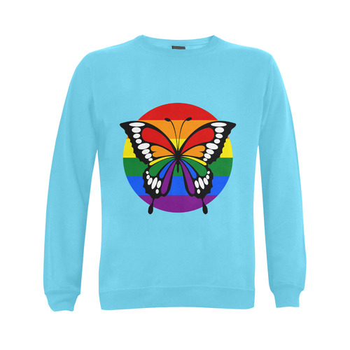 Dot Rainbow Flag Stripes Butterfly Silhouette Gildan Crewneck Sweatshirt(NEW) (Model H01)