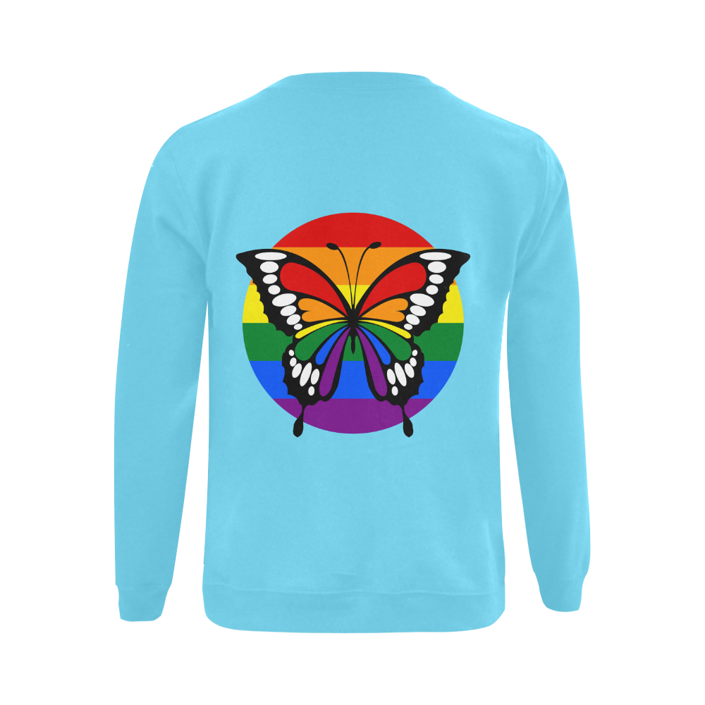 Dot Rainbow Flag Stripes Butterfly Silhouette Gildan Crewneck Sweatshirt(NEW) (Model H01)