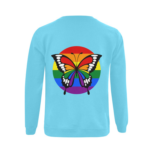 Dot Rainbow Flag Stripes Butterfly Silhouette Gildan Crewneck Sweatshirt(NEW) (Model H01)