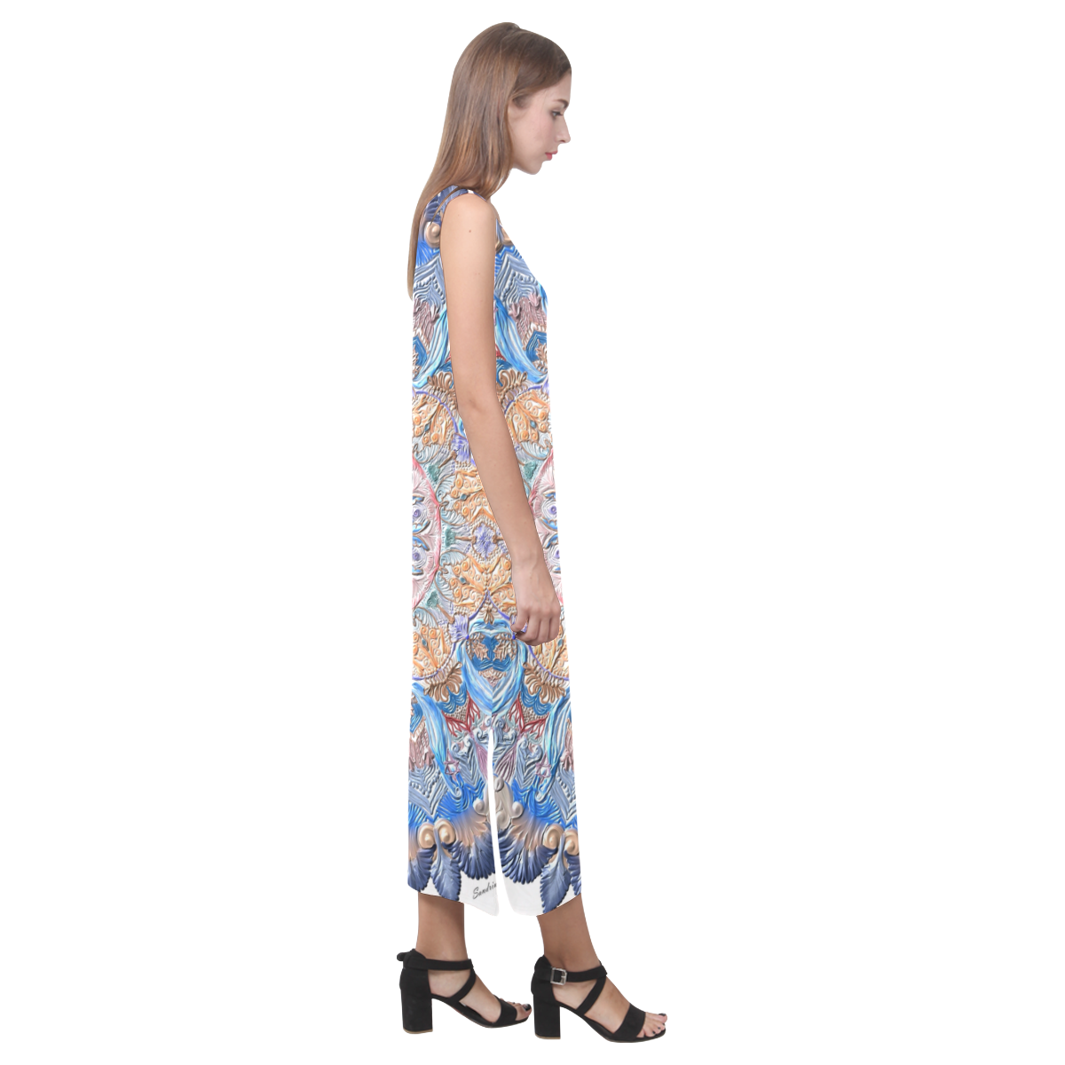 mandala gloopy Phaedra Sleeveless Open Fork Long Dress (Model D08)