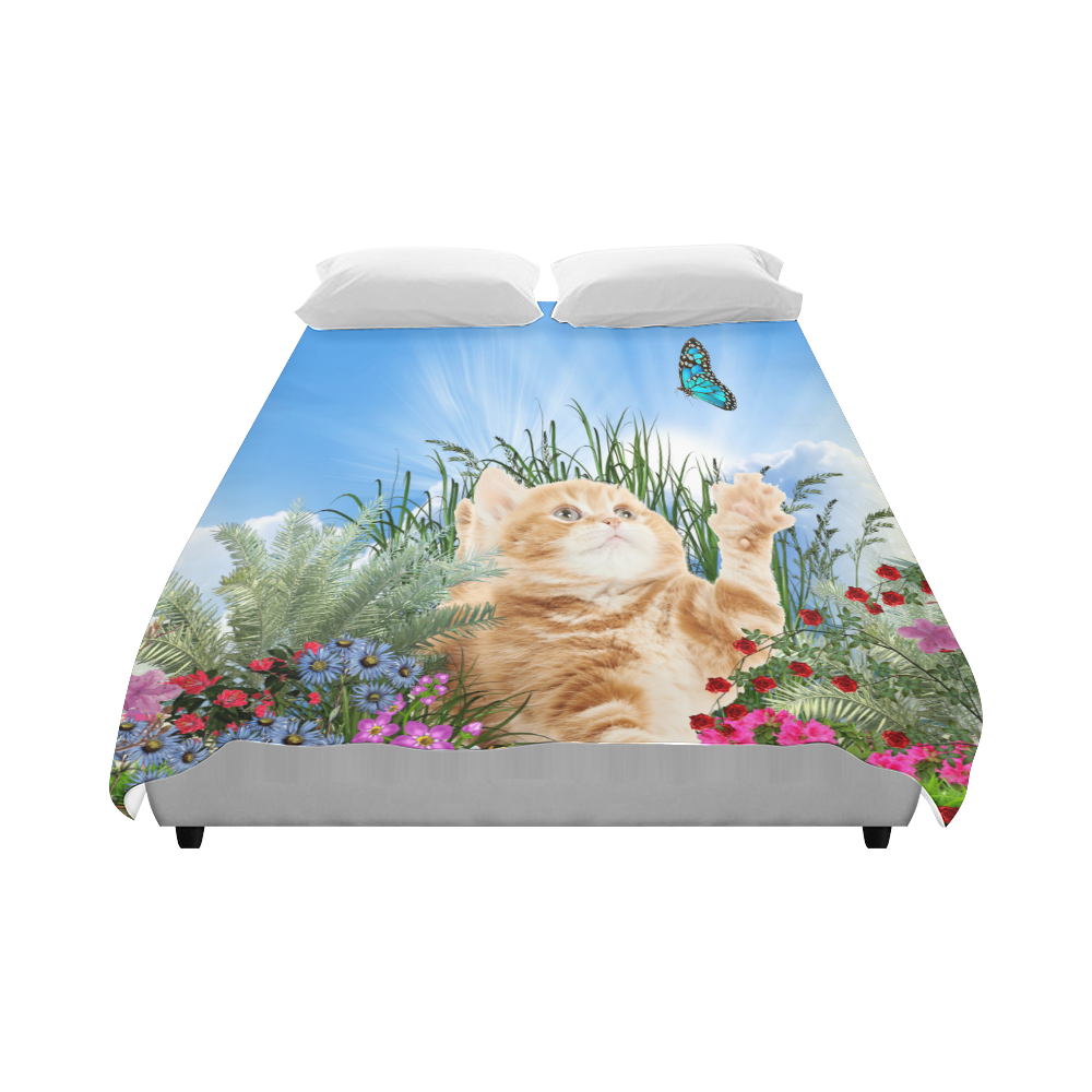 Butterfly playing with kitty Duvet Cover 86"x70" ( All-over-print)