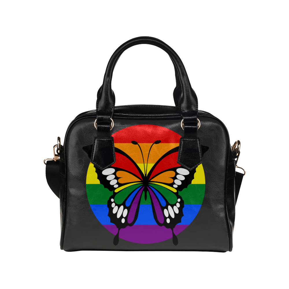 Dot Rainbow Flag Stripes Butterfly Silhouette Shoulder Handbag (Model 1634)
