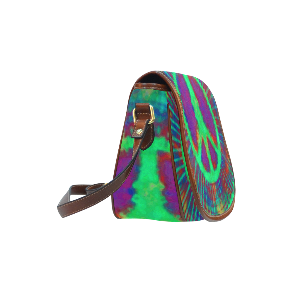 Psychedelic Tie Dye Green Peace Sign Saddle Bag/Small (Model 1649) Full Customization