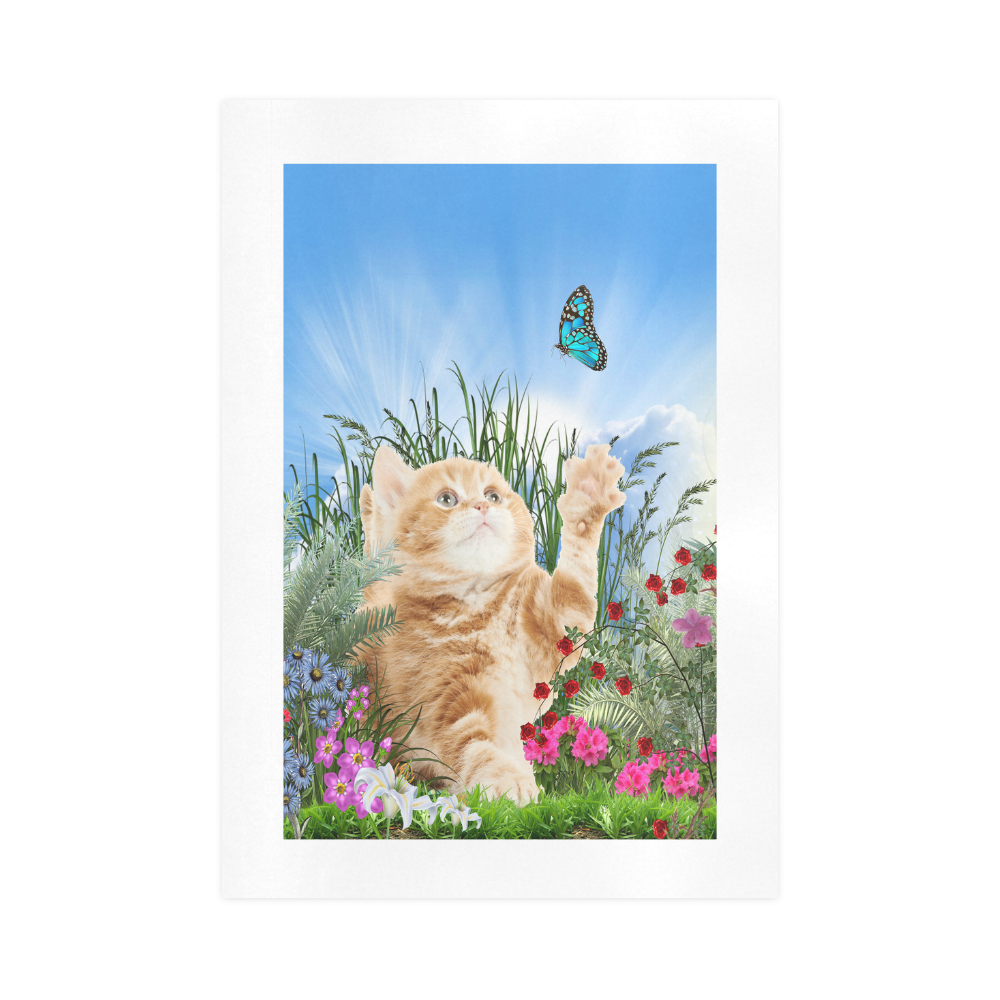 Butterfly playing with kitten Art Print 16‘’x23‘’