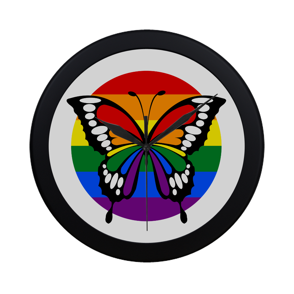 Dot Rainbow Flag Stripes Butterfly Silhouette Circular Plastic Wall clock