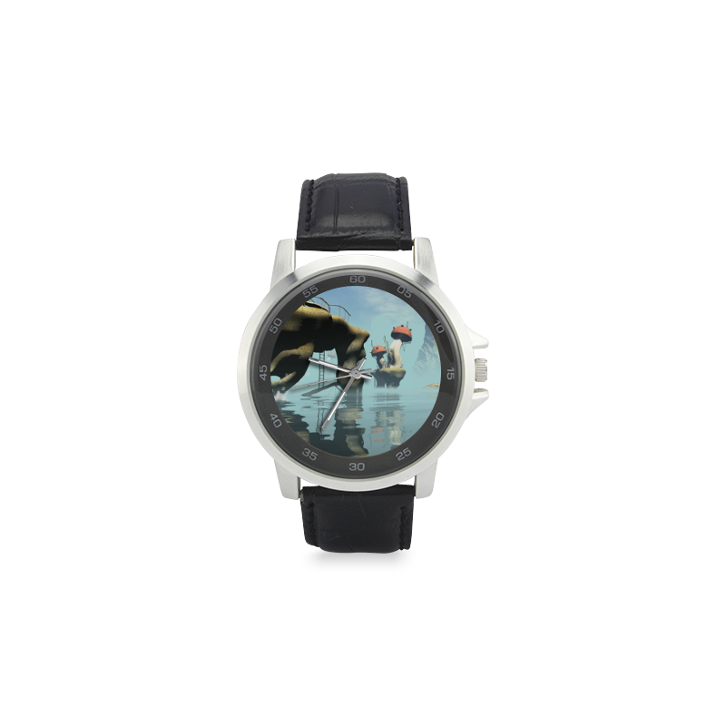 Fantasy seascape Unisex Stainless Steel Leather Strap Watch(Model 202)