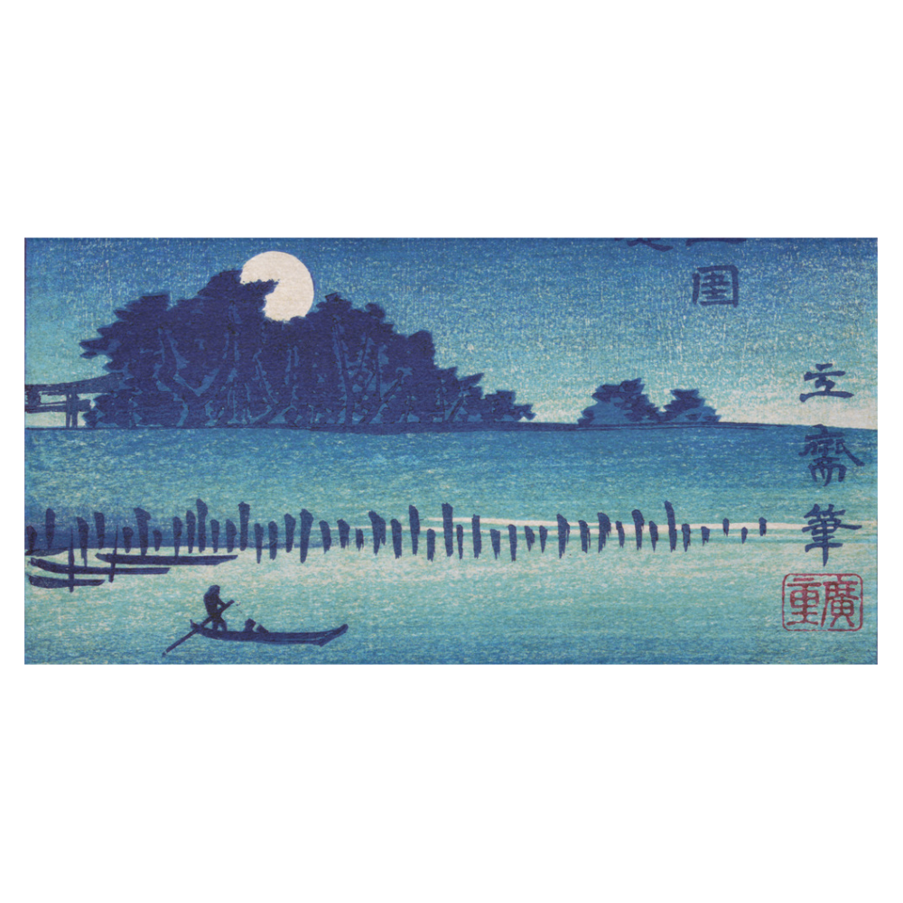 Hiroshige Moonlight Night Japanese Ukiyo-e Cotton Linen Tablecloth 60"x120"