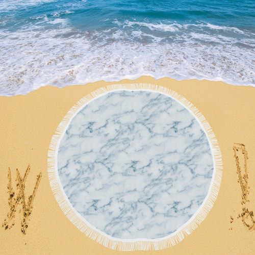 Italian Marble,Rimini Blu,white,blue Circular Beach Shawl 59"x 59"