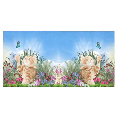 butterfly  playing with kitty Cotton Linen Tablecloth 60"x120"