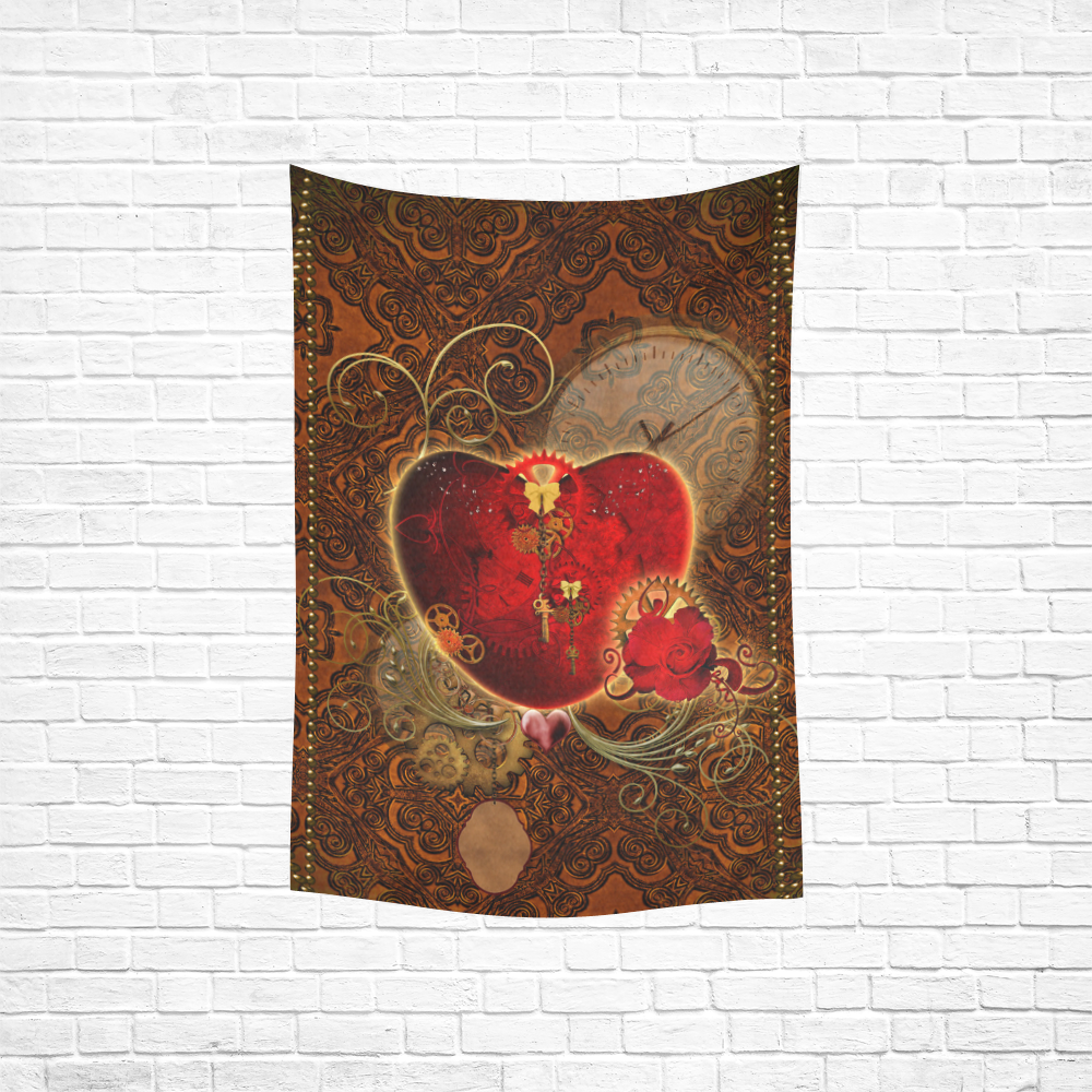 Steampunk, valentines heart with gears Cotton Linen Wall Tapestry 40"x 60"