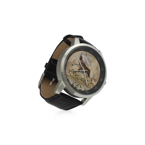 Wonderful wild horse Unisex Stainless Steel Leather Strap Watch(Model 202)