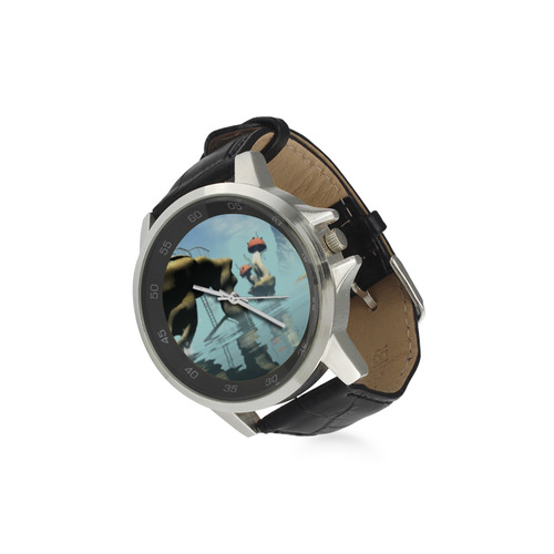 Fantasy seascape Unisex Stainless Steel Leather Strap Watch(Model 202)