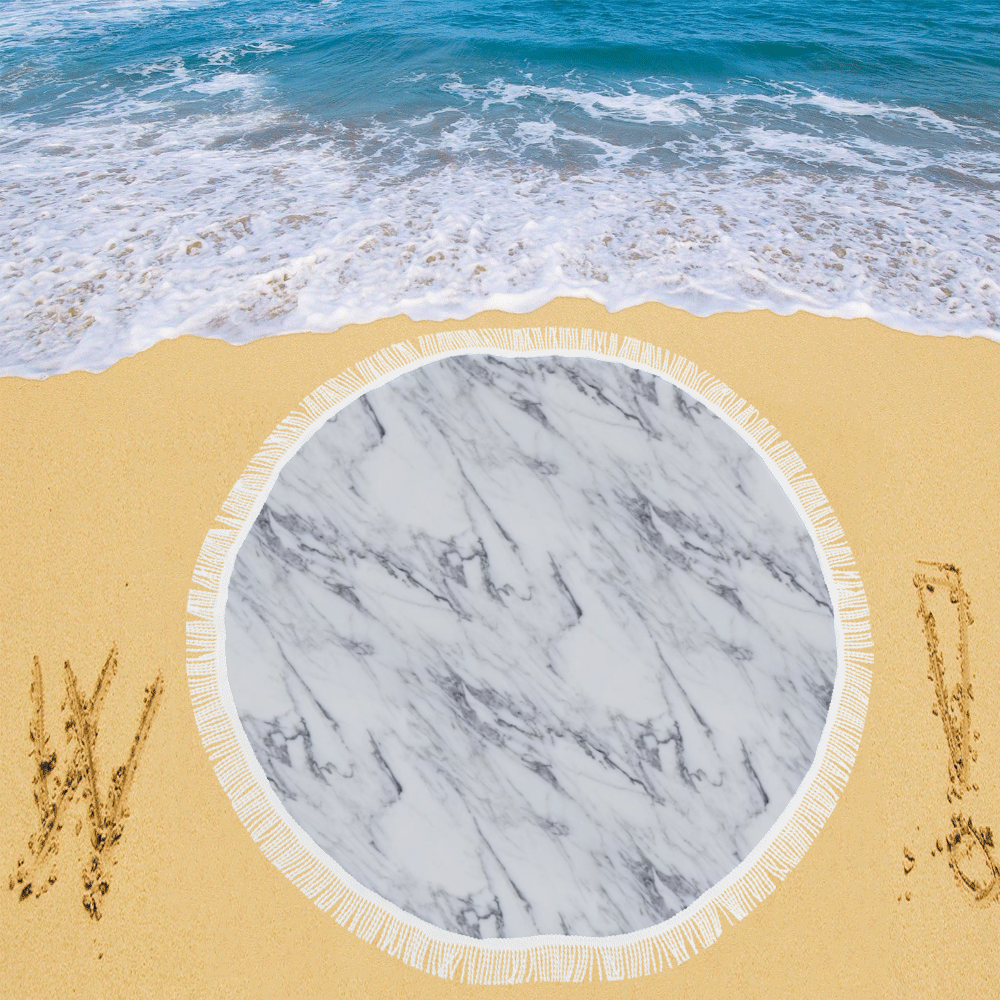 italian Marble,white,Trieste Circular Beach Shawl 59"x 59"