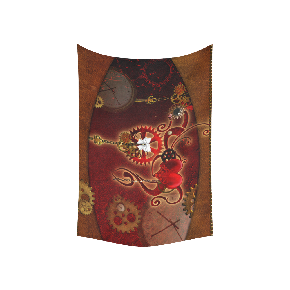 steampunk, hearts, clocks and gears Cotton Linen Wall Tapestry 60"x 40"