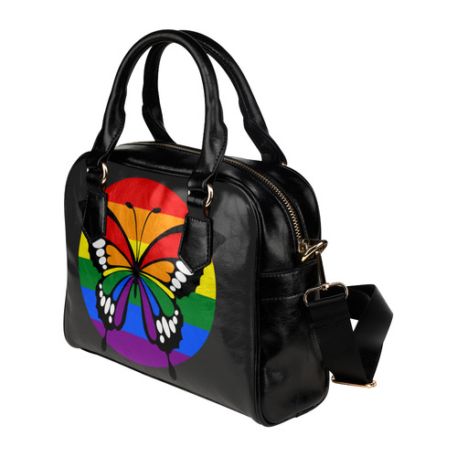 Dot Rainbow Flag Stripes Butterfly Silhouette Shoulder Handbag (Model 1634)